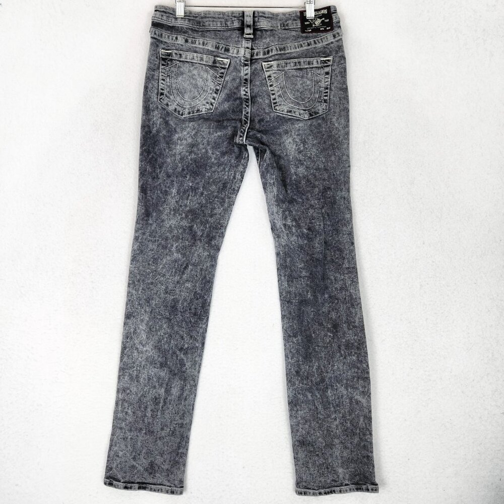 True Religion Women's Straight Leg Jeans in Acid Wash Gray - Picture 7 of 11